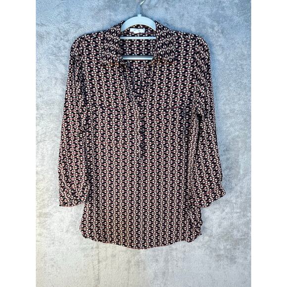 Pleione Popover Blouse Small Abstract 3/4 Sleeve Preppy Academia - Picture 1 of 7